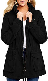 Lizakosht Military Jacket Women Hooded Windbreaker Autumn Winter Female Long Sleeve Outerwear Casual Streetwear Stand Collar Zip Up Jacket